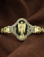 Браслет кожаный с золотом 585 пробы и ониксом