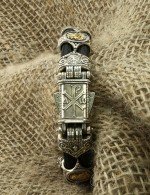 Браслет шёлковый с серебром 925 пробы, золотом и ониксом