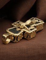 Крест из лимонного золота 585 пробы с эбеновым деревом