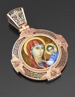 Образок из золота 585 пробы с эмалью и иконописью