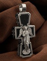 Крест из белого золота 585 пробы с эбеновым деревом