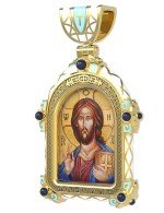 Образок из лимонного золота 585 пробы с эмалью и иконописью
