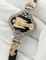 Браслет кожаный с серебром 925 пробы, золотом и ониксом