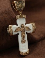 Крест из золота 585 пробы с бивнем мамонта