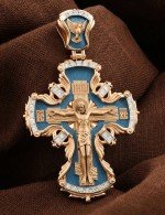 Крест из золота 585 пробы с эмалью и бриллиантами