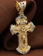 Крест из лимонного золота 585 пробы с бриллиантами
