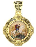 Образок из лимонного золота 585 пробы с эмалью и иконописью