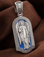 Образок из белого золота 585 пробы с эмалью