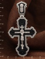 Крест из белого золота 585 пробы с эбеновым деревом