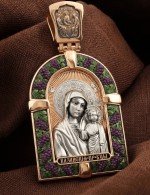 Образок из золота 585 пробы с эмалью