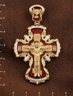 Крест из лимонного золота 585 пробы с эмалью и бриллиантами