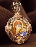 Образок из золота 585 пробы с эмалью и иконописью