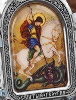 Образок из белого золота 585 пробы с эмалью и иконописью