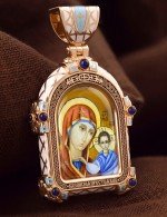 Образок из золота 585 пробы с эмалью и иконописью