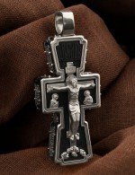 Крест из белого золота 585 пробы с эбеновым деревом