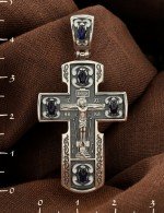 Крест из серебра 925 пробы с эмалью и сапфиром