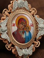 Образок из золота 585 пробы с эмалью и перламутром