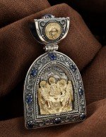 Образок из серебра 925 пробы и золота 585 пробы с сапфиром