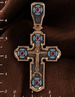 Крест из золота 585 пробы с эмалью и рубином