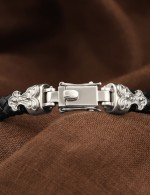Браслет кожаный с серебром 925 пробы и ониксом