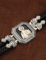 Браслет кожаный с серебром 925 пробы и ониксом