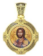Образок из лимонного золота 585 пробы с эмалью и иконописью