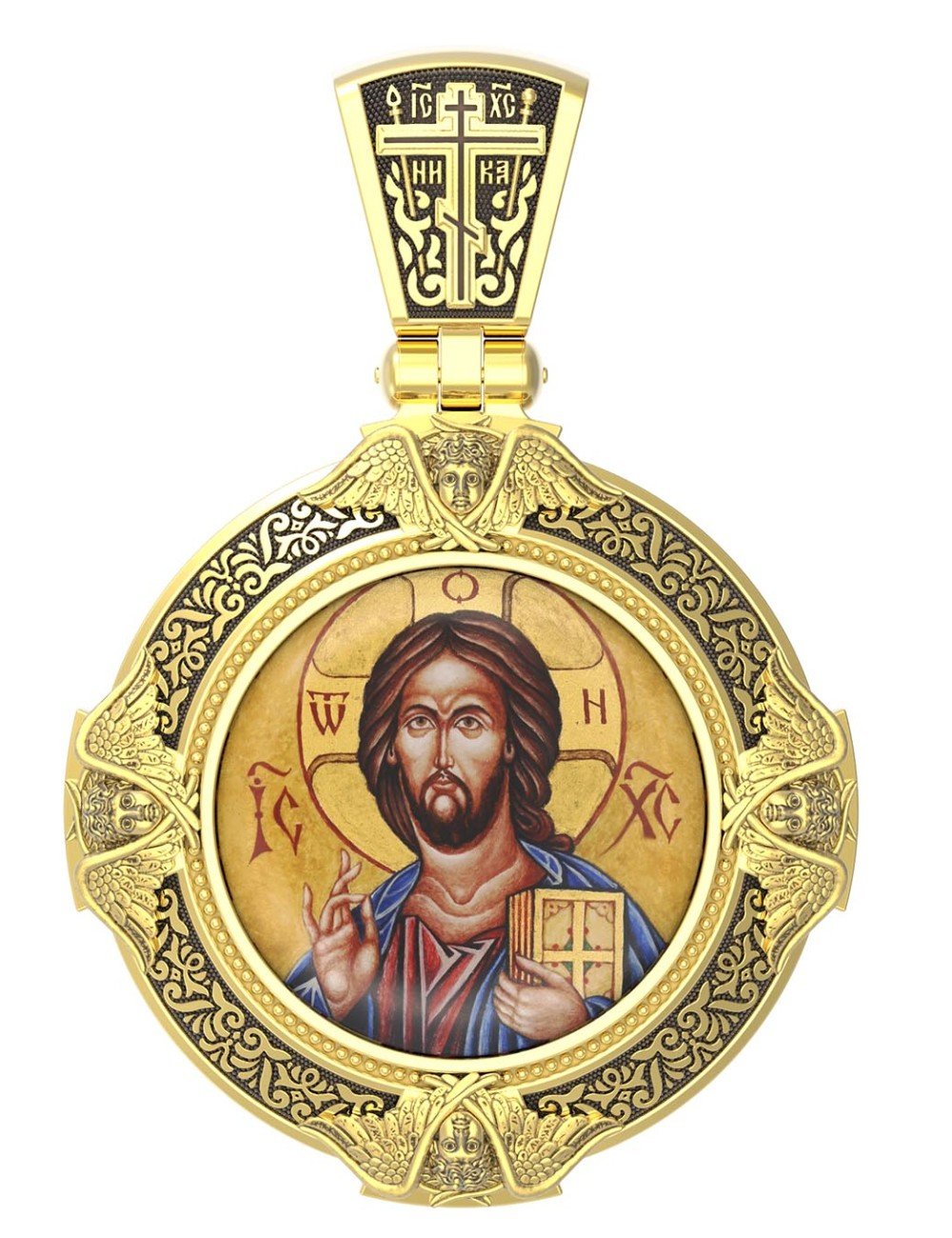 Образок из лимонного золота 585 пробы с эмалью и иконописью