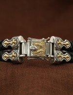 Браслет кожаный с серебром 925 пробы, золотом и ониксом