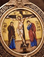 Образок из золота 585 пробы с эмалью и иконописью