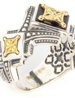 Кольцо из серебра 925 пробы и золота 585 пробы с ониксом и рубином