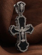 Крест из белого золота 585 пробы с эбеновым деревом