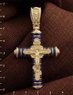 Крест из лимонного золота 585 пробы с лазуритом