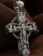 Крест из белого золота 585 пробы с эбеновым деревом